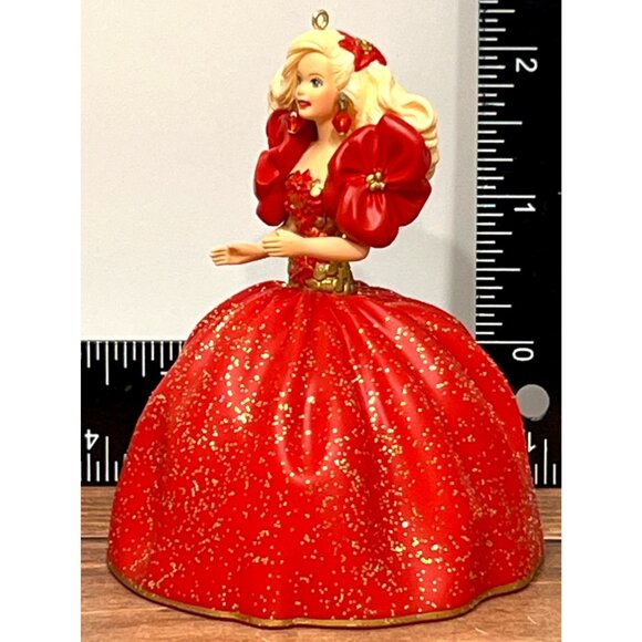 1993 HALLMARK KEEPSAKE HOLIDAY BARBIE ORNAMENT QX572-5 mattel RED DRESS BLONDE - Picture 6 of 9